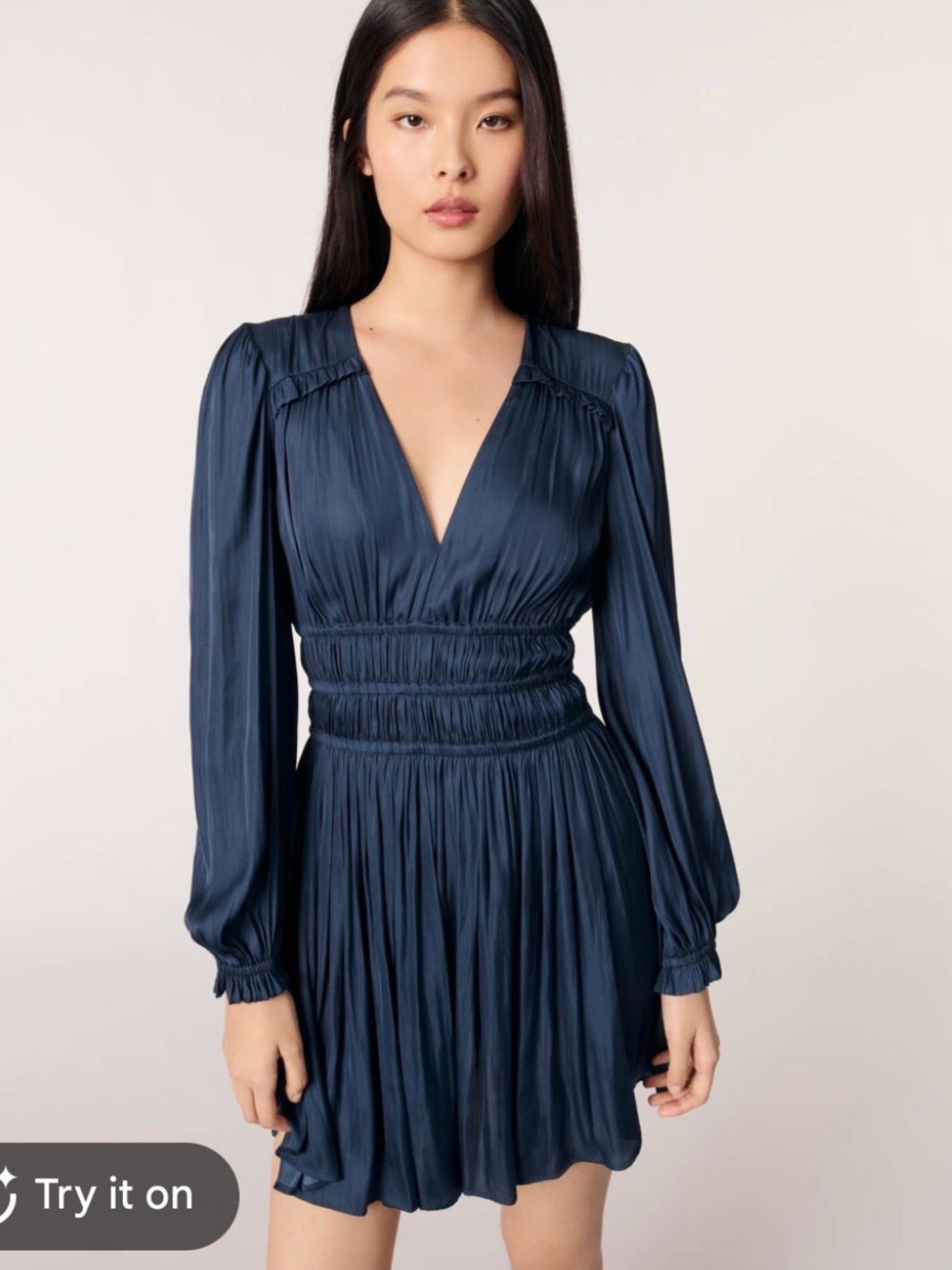 Maje Mini satin dress with ruffles long sleeve v neck cut classic minimalist